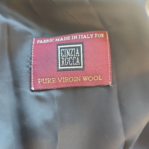 Cinzia Rocca Italy Black 100% Lana Wool Women's Belted Coat Jacket Size 12 - Picture 4 of 7